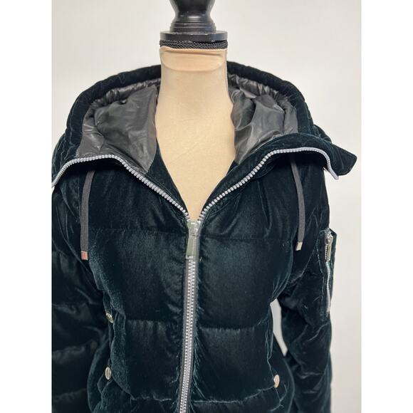 BCBGeneration Women Winter Down Velvet Puffer Coat Outerwear Emerald Green Small - Picture 11 of 16